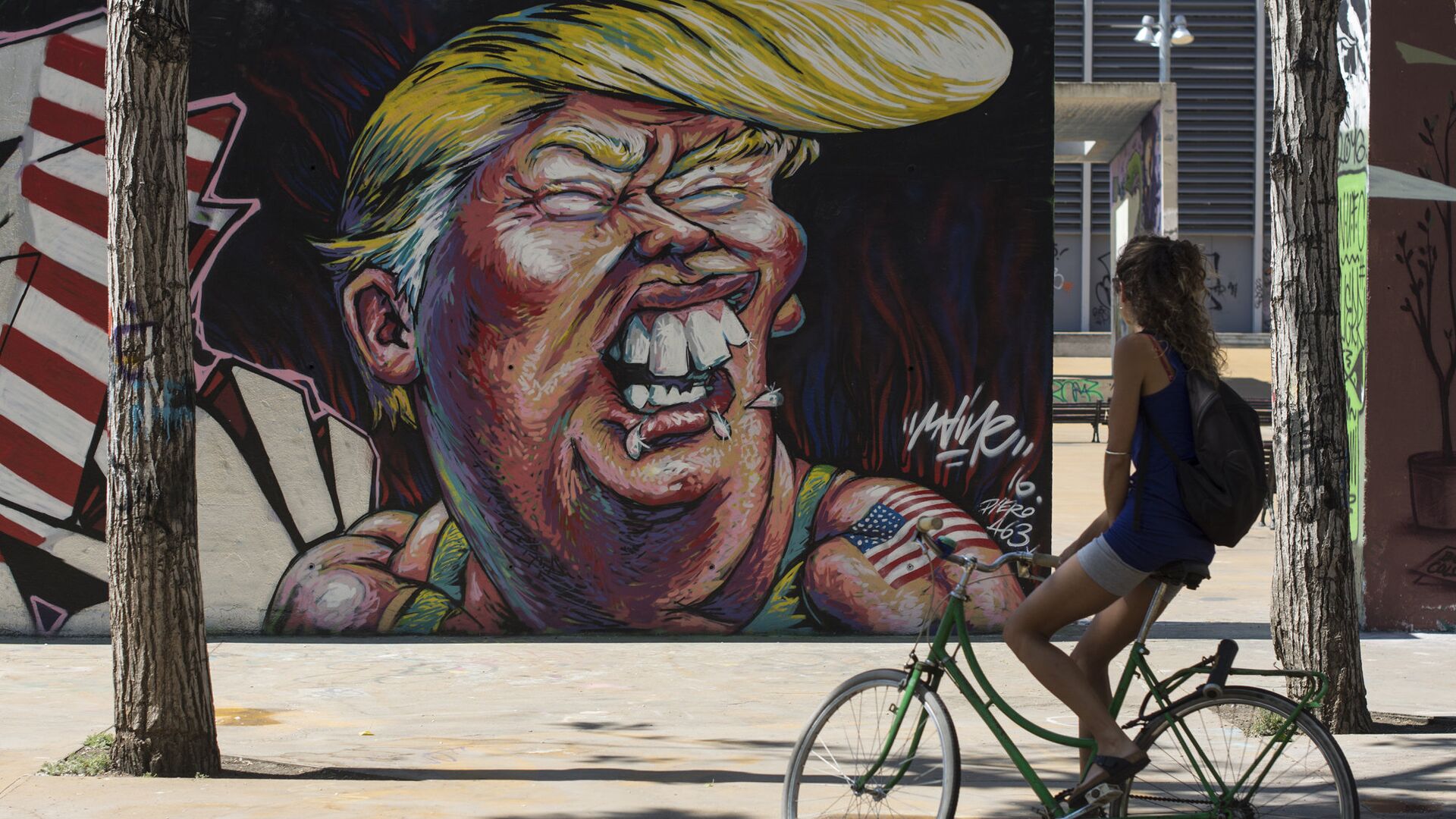 Граффити с изображением кандидата в президенты США от Республиканской партии Дональда Трампа - ИноСМИ, 1920, 11.10.2016