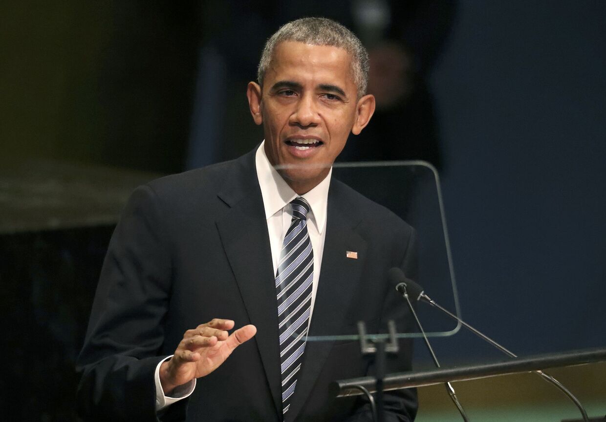Президент США Барак Обама во время выступления на заседании Генеральной ассамблеи ООН в Нью-Йорке
