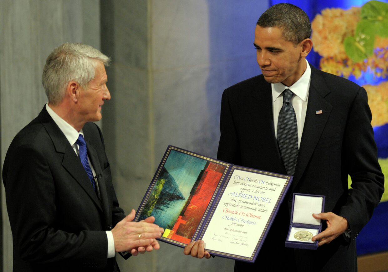 Президент США Барак Обама на церемонии вручения Нобелевской премии мира в Осло