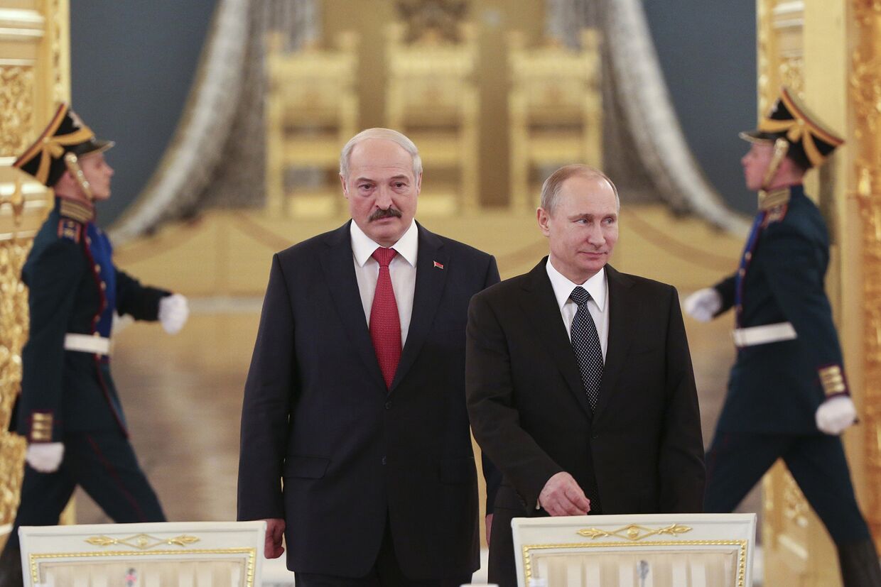 Александр Лукашенко и Владимир Путин во время встречи в Кремле