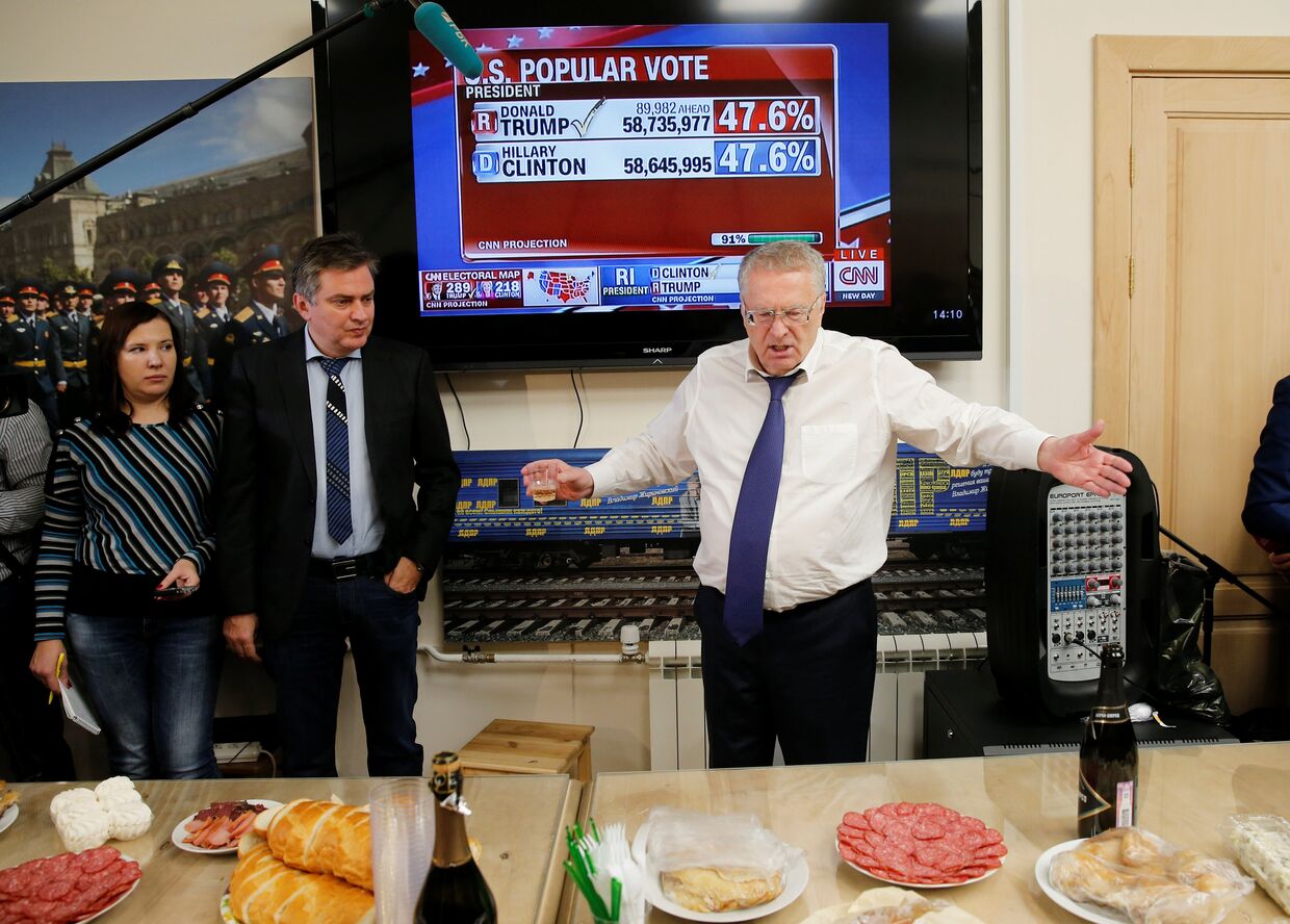 Владимир Жириновский отмечает победу Дональда Трампа на выборах президента США