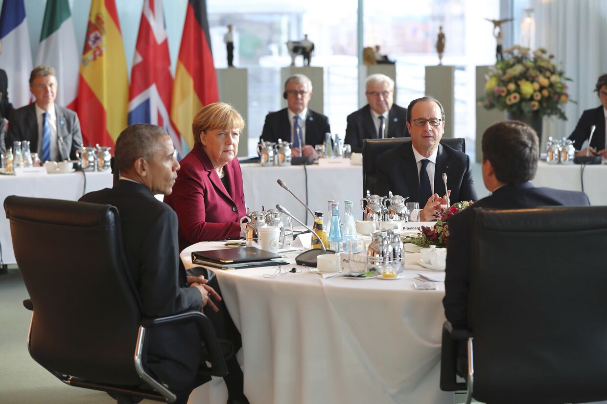 Президент США Барак Обама и главы европейских государств на встрече в Берлине