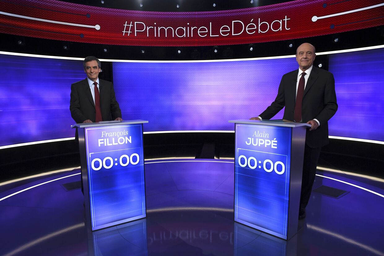 Дебаты французских политиков Алена Жюппе и Франсуа Фийона в Париже