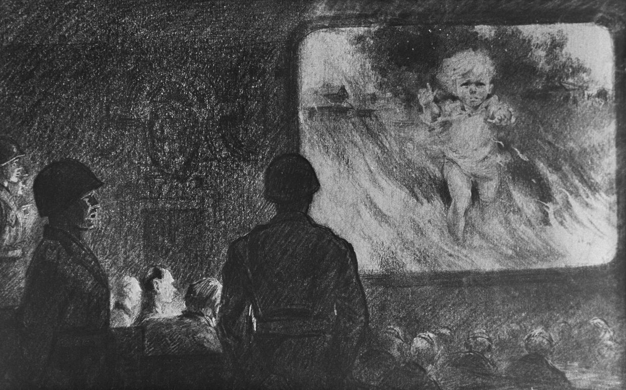 Репродукция картины Н. Н. Жукова «Демонстрация фактов» из серии «Нюрнбергский процесс»