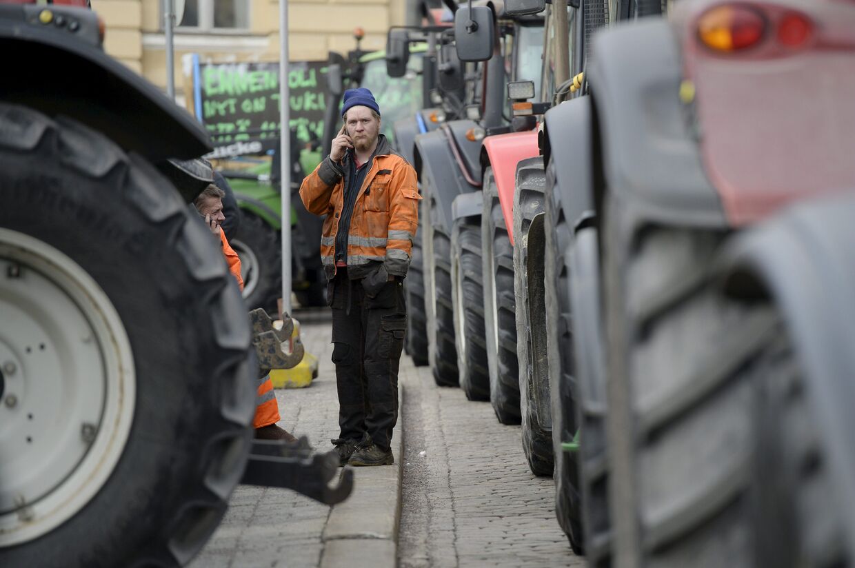 Акция протеста фермеров в Хельсинки