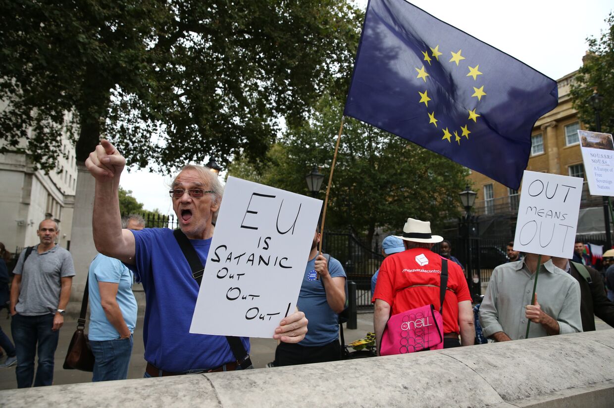 Сторонники выхода из Евросоюза во время демонстрации в Лондоне, Великобритания