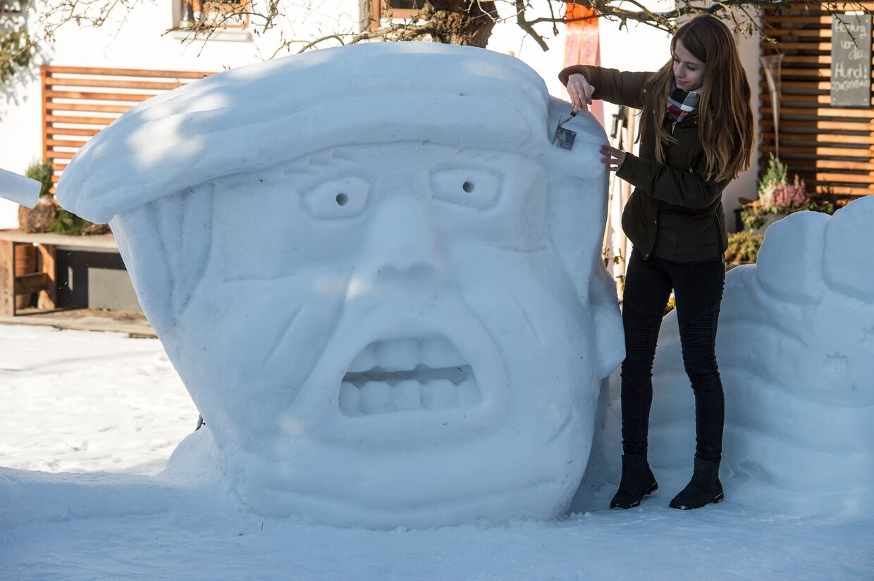 Портрет Дональда Трампа из снега в Германии