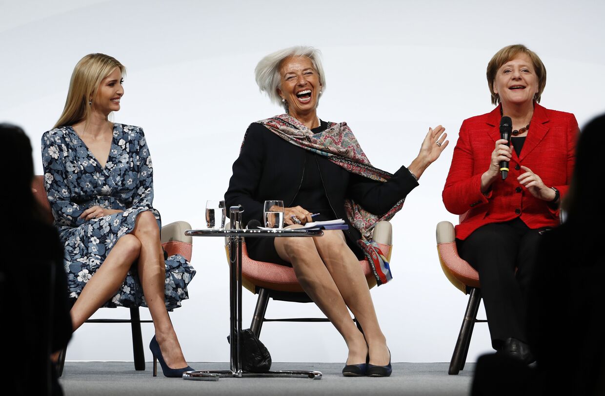 Иванка Трамп, Кристина Лагард и Ангела Меркель на саммите W20 в Берлине