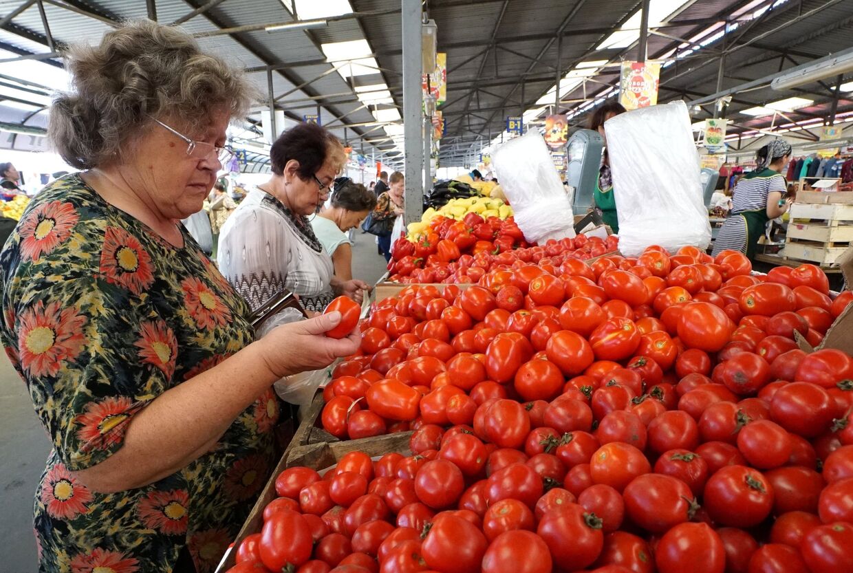 Продажа томатов на Центральном продовольственном рынке Калининграда