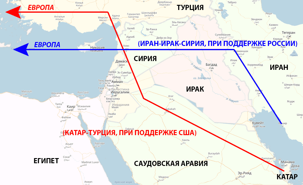 Проекты газопроводов, которые могут пройти через территорию Сирии Проекты газопроводов, которые могут пройти через территорию Сирии