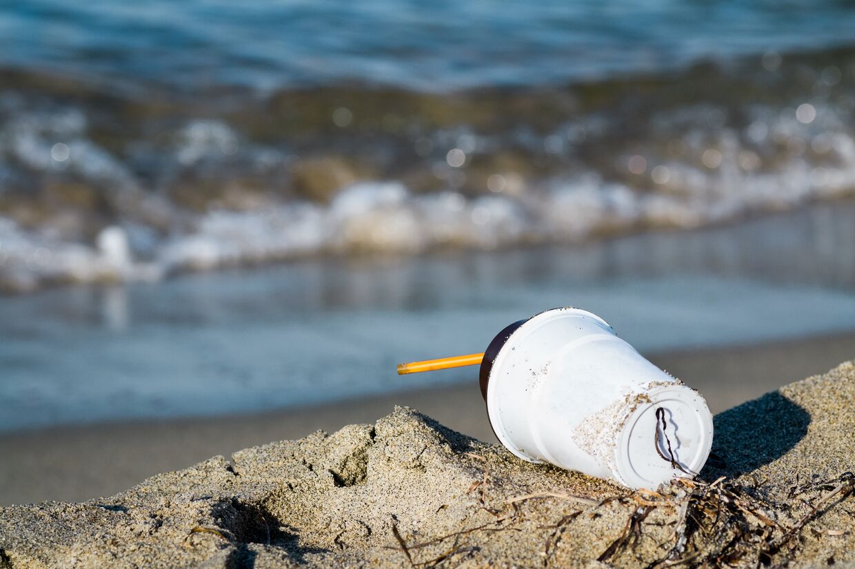 Пластиковый стаканчик на пляже