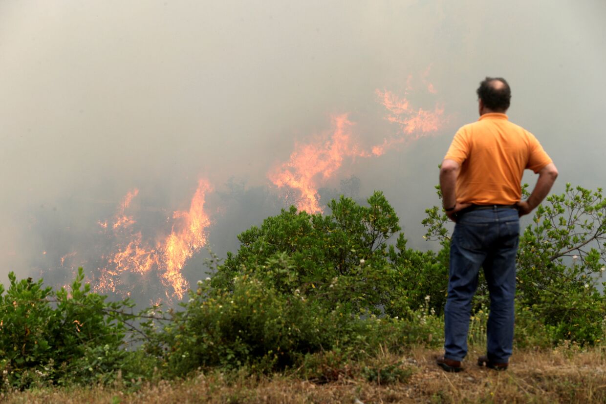 Житель деревни Педрогао Гранде наблюдает за лесными пожарами