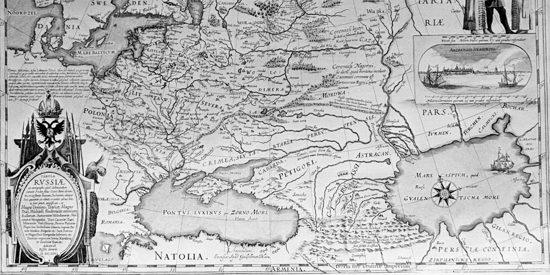 Карта России, выполненная на основе чертежа 1600-1605 годов, составленного царевичем Федором Борисовичем Годуновым и гравированная в Голландии - ИноСМИ, 1920, 14.02.2022