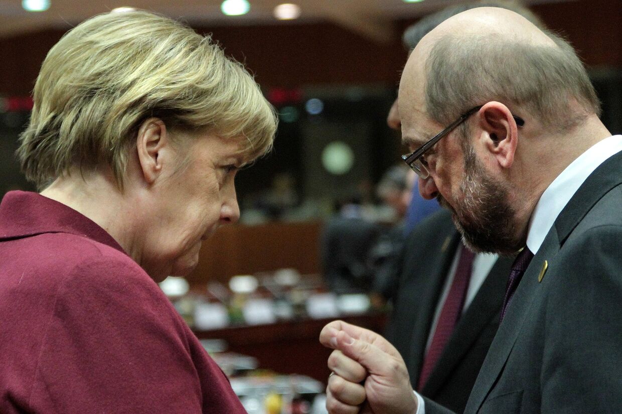 Канцлер ФРГ Ангела Меркель и президент Европейского парламента Мартин Шульц