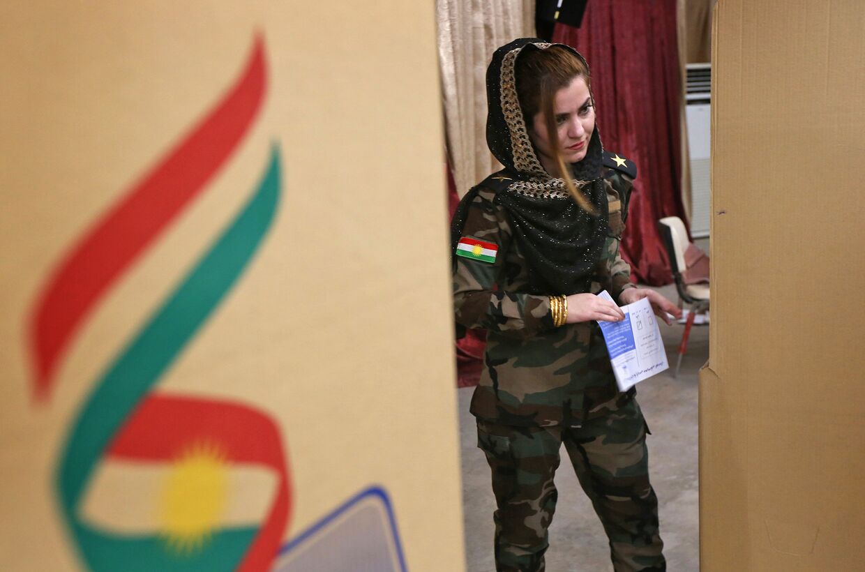 Референдум о независимости Курдистана на избирательном участке в Арбиле