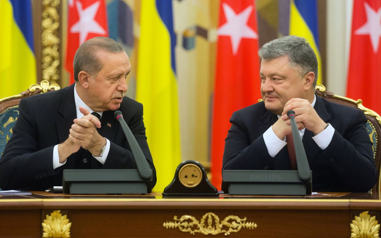 Президент Турции Реджеп Тайип Эрдоган и президент Украины Петр Порошенко во время встречи в Киеве