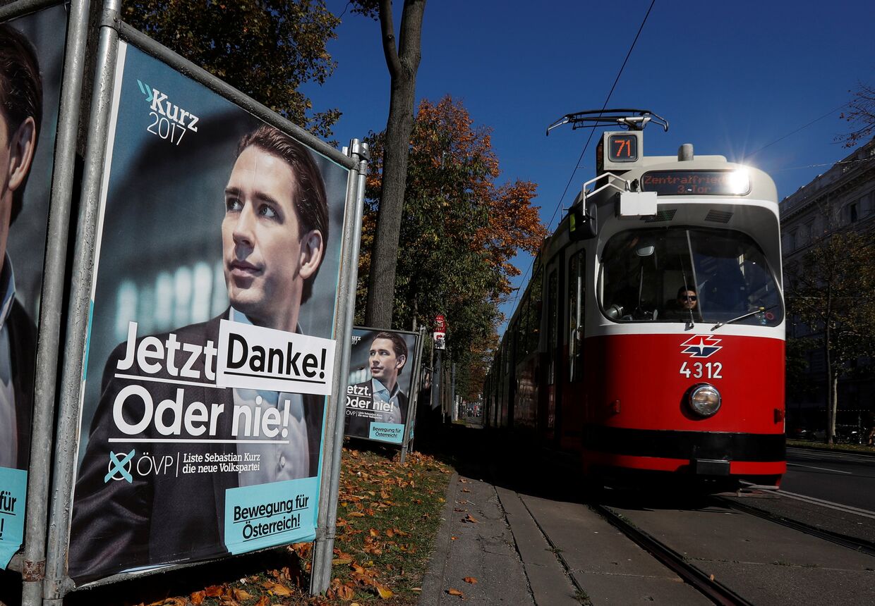 Предвыборный плакат Себастьяна Курца из Народной партии Австрии в Вене
