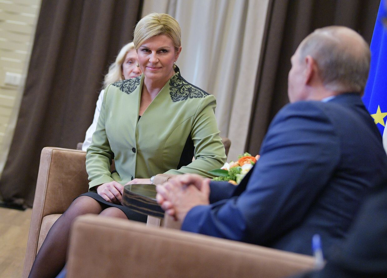 Президент Республики Хорватия Колинда Грабар-Китарович во время встречи с Владимром Путиным. 18 октября 2017