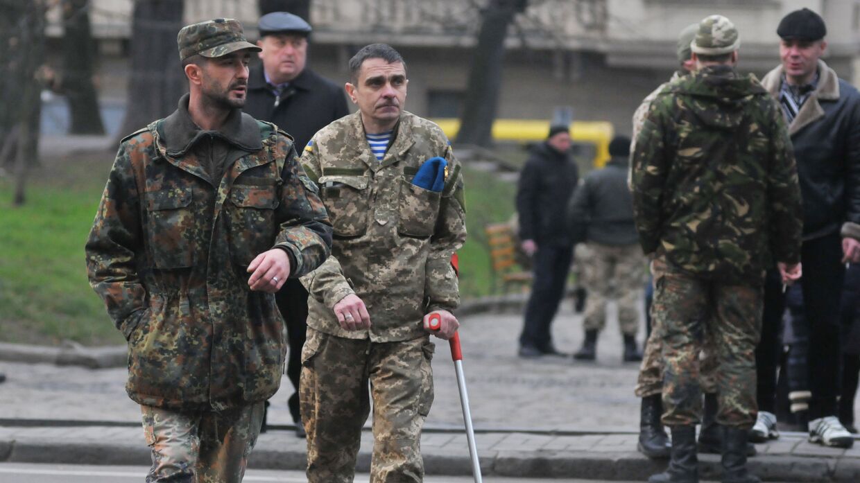 Акция протеста украинских военных во Львове