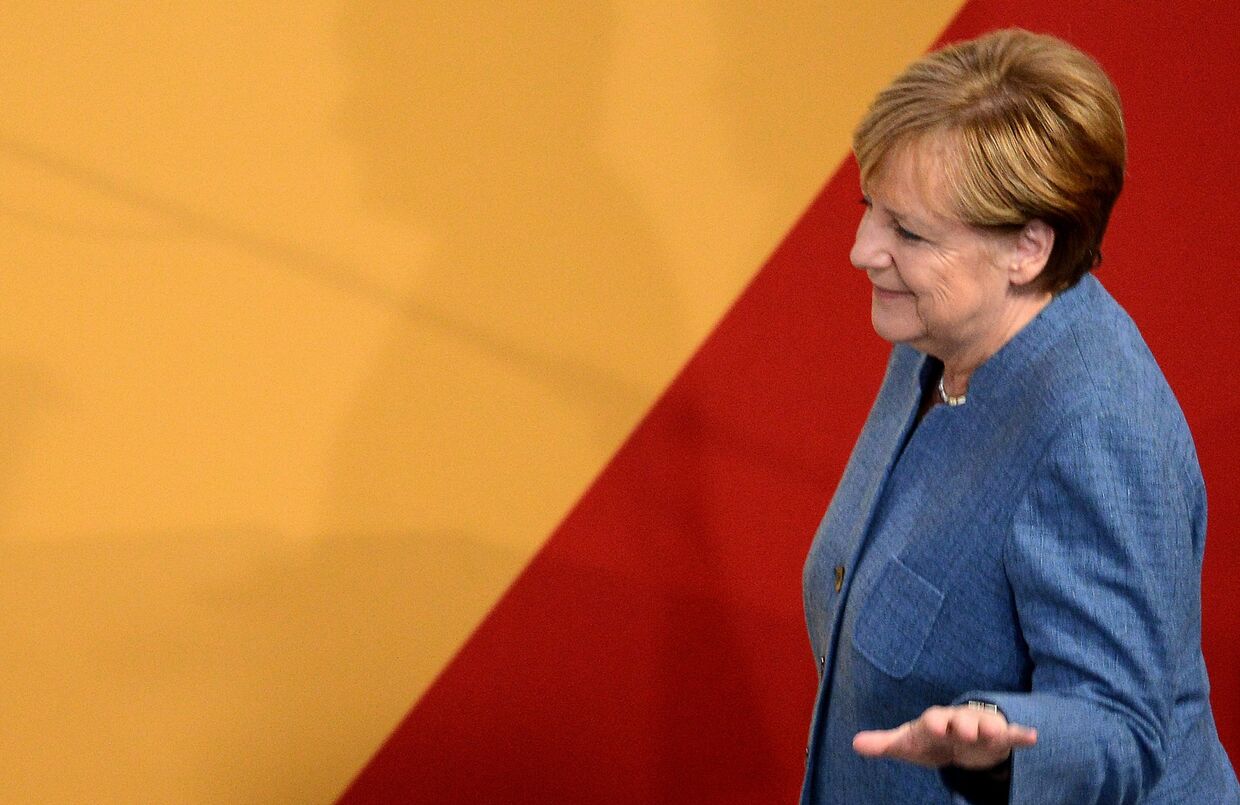 Канцлер Германии, лидер Христианско-демократического союза Ангела Меркель во время парламентских выборов в Берлине. 24 сентября 2017