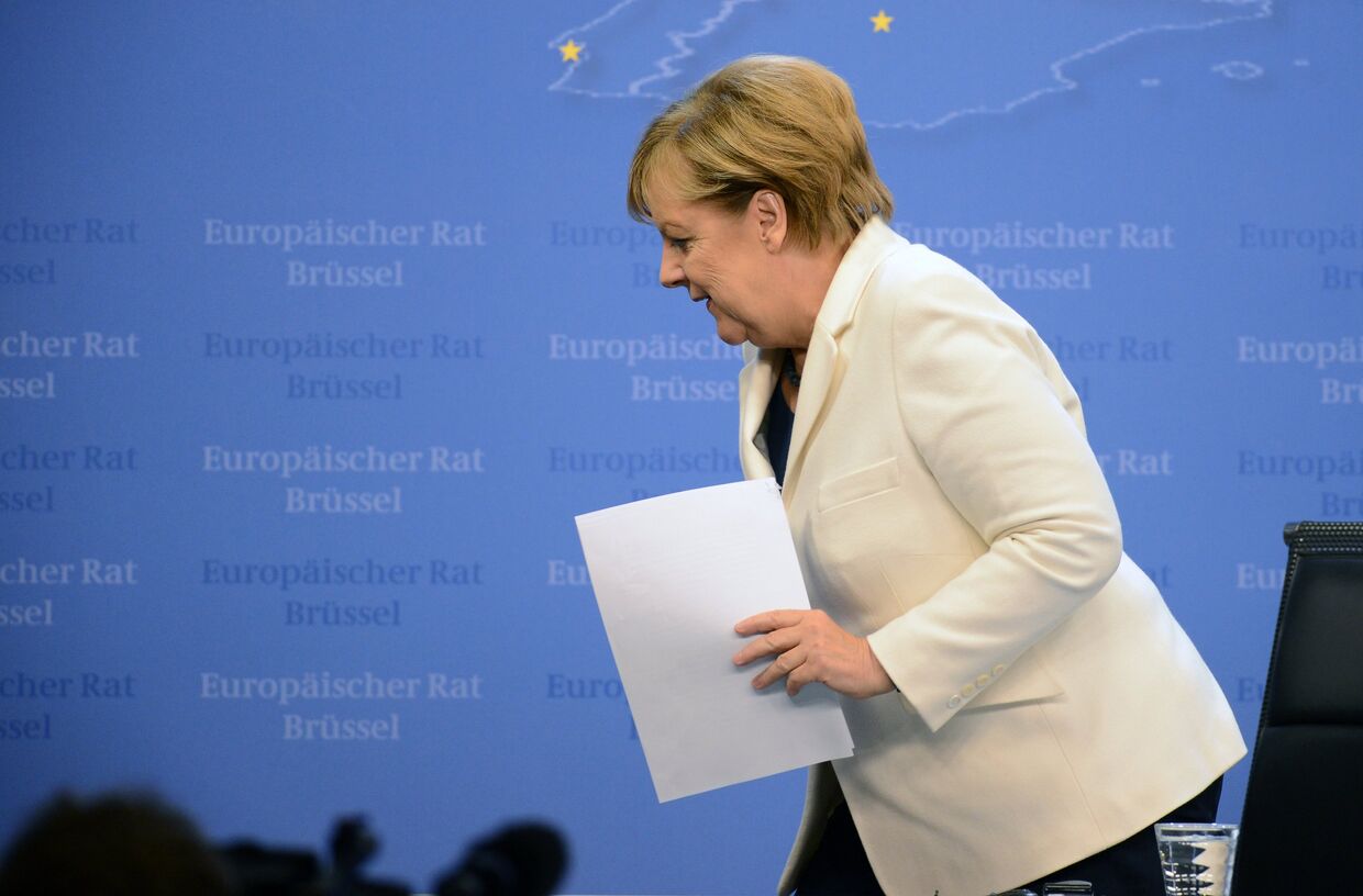 Канцлер Германии Ангела Меркель после заседания Совета Европы в Брюсселе