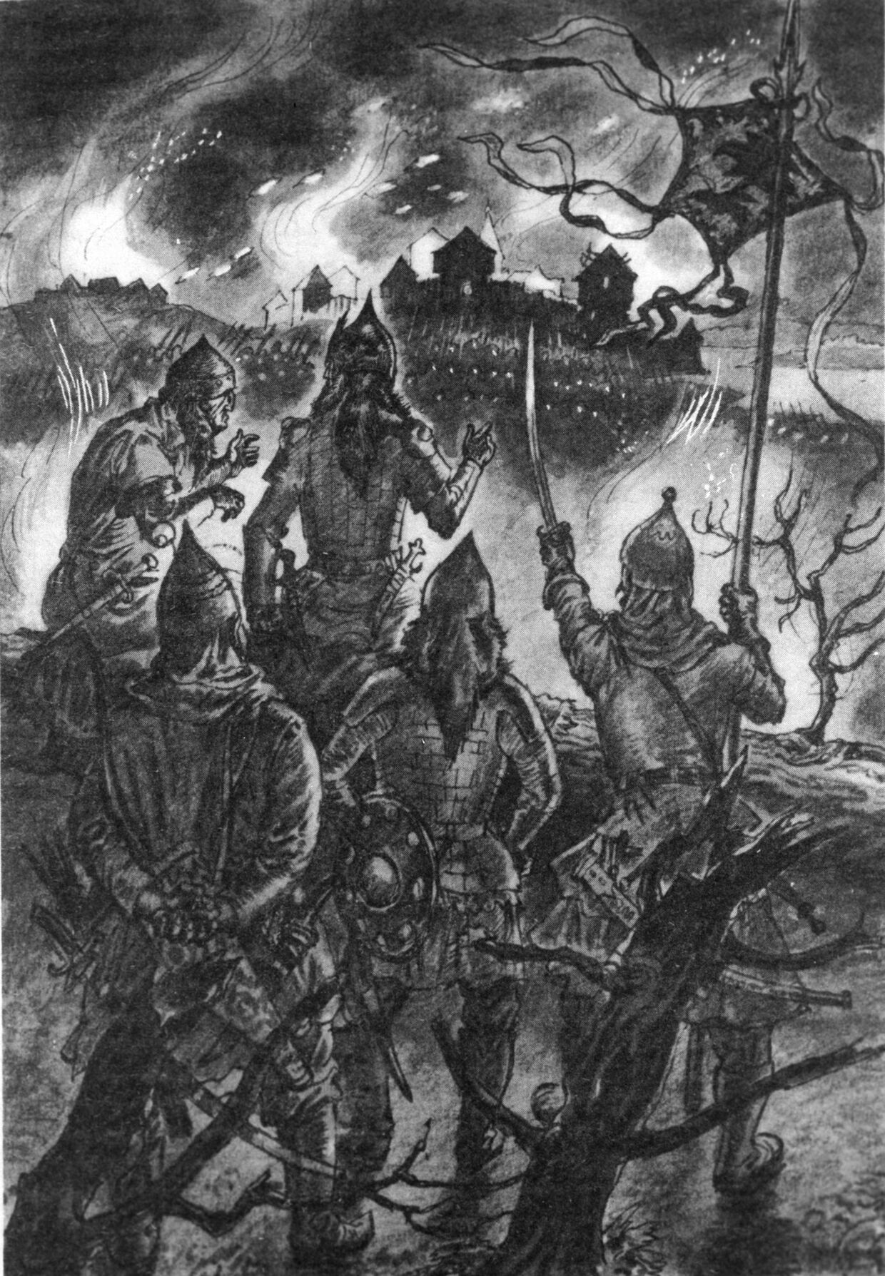 Иллюстрация Монголо-татары у стен Москвы из книги Батый