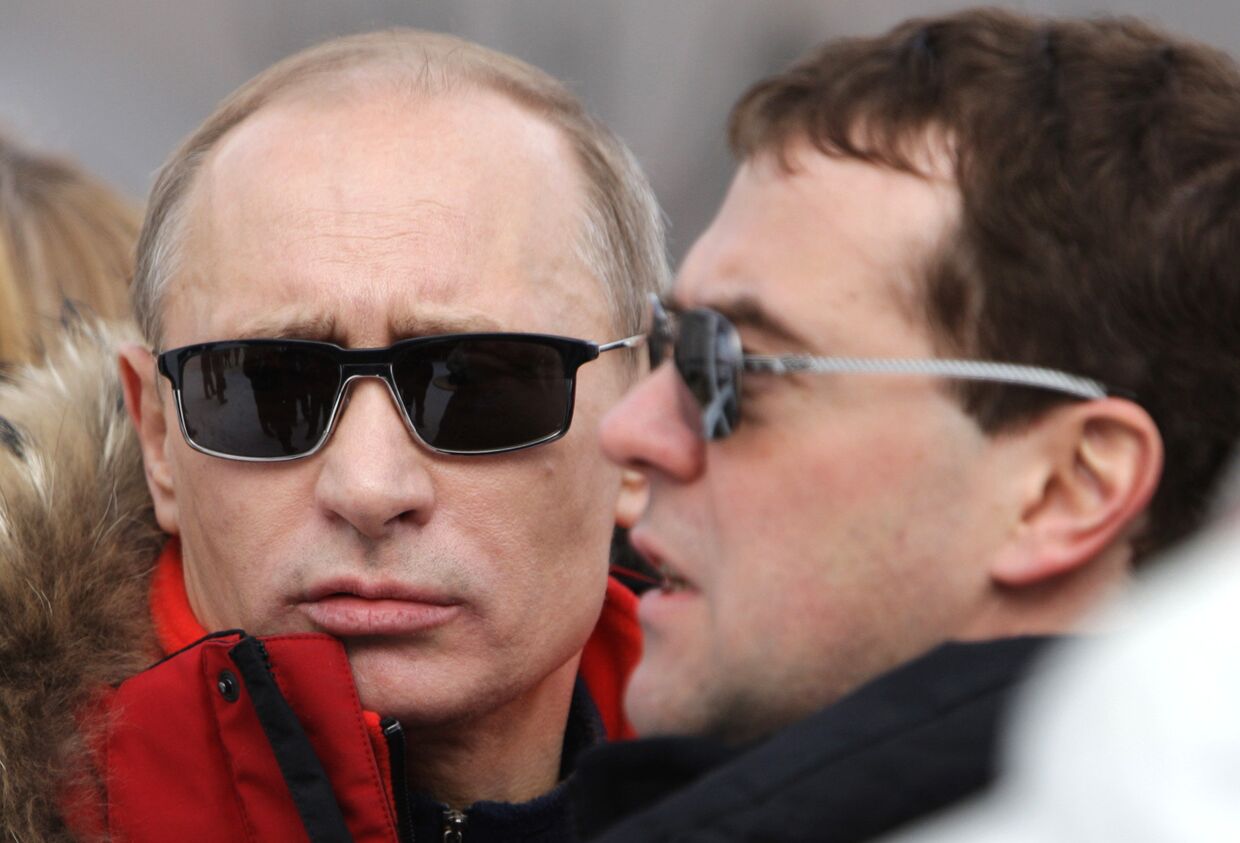 Д.Медведев и В.Путин посетили горнолыжный комплекс Роза Хутор