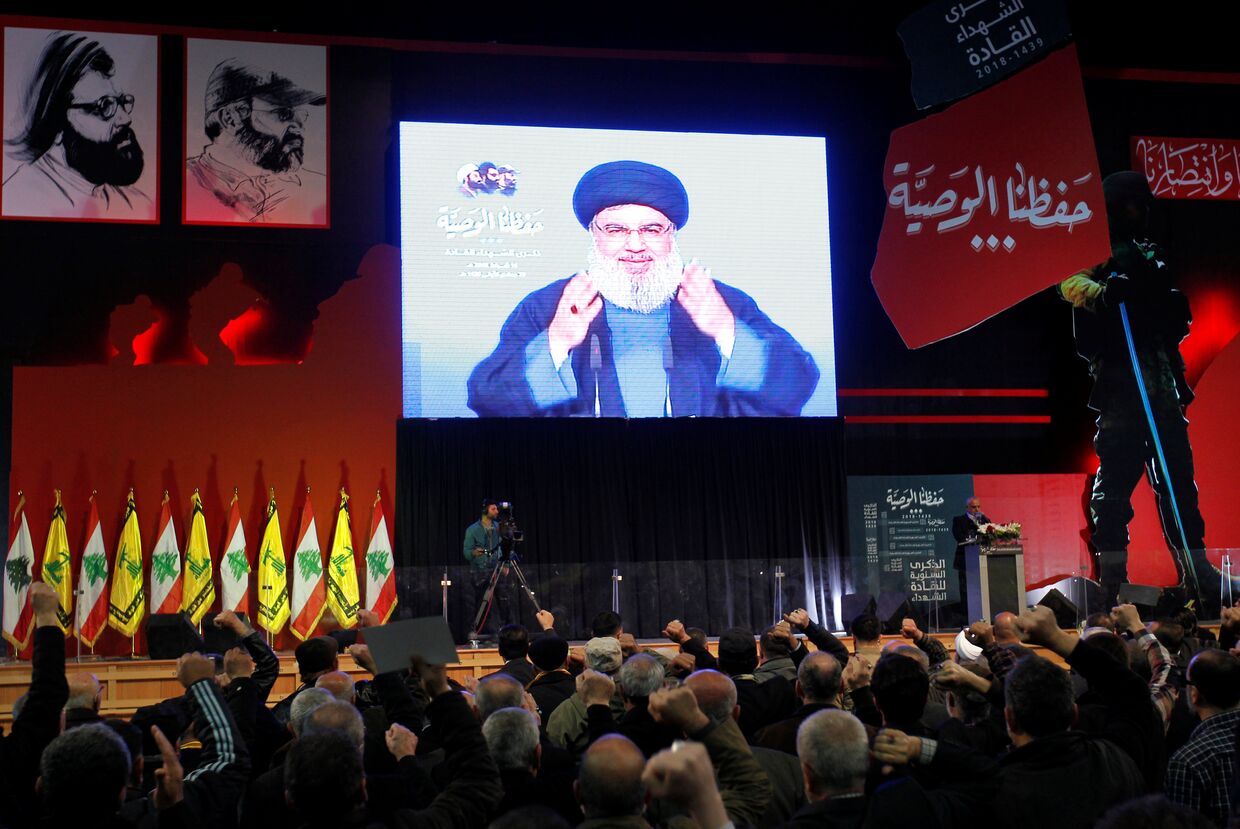 Лидер «Хезболлы» Хасан Насралла обращается к своим сторонникам в Бейруте