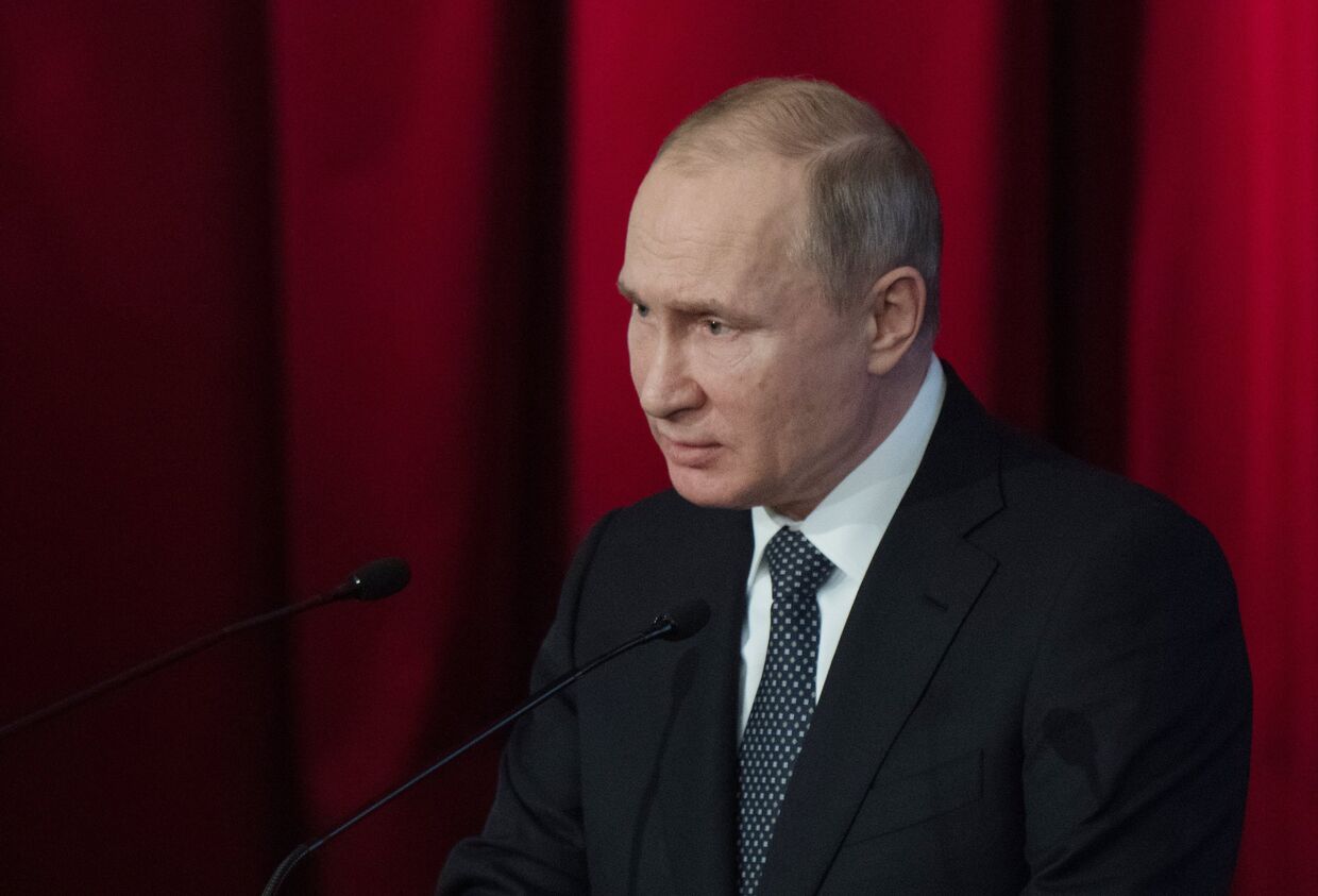 Президент РФ Владимир Путин на ежегодном расширенном заседании коллегии министерства внутренних дел РФ. 28 февраля 2018