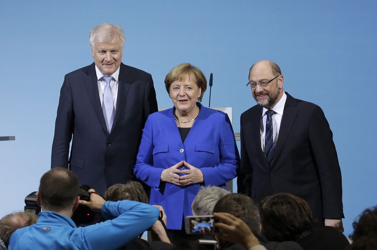 Канцлер Германии Ангела Меркель, Хорст Зеехофер и Мартин Шульц