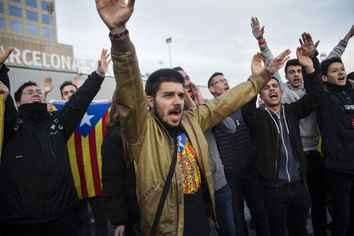 Акция против ареста К. Пучдемона в Барселоне