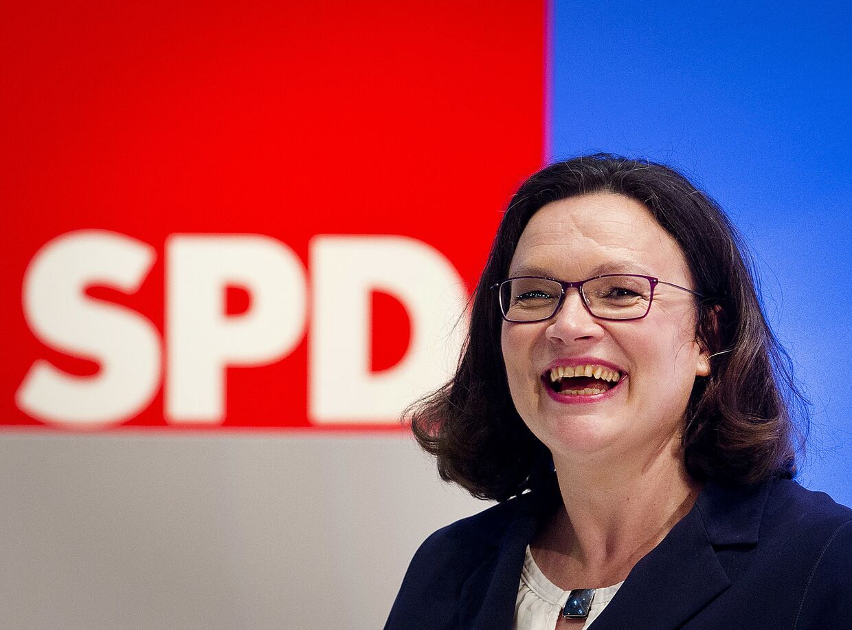 Андреа Налес на партийной встрече немецких социал-демократов в Германии. 22 апреля 2018