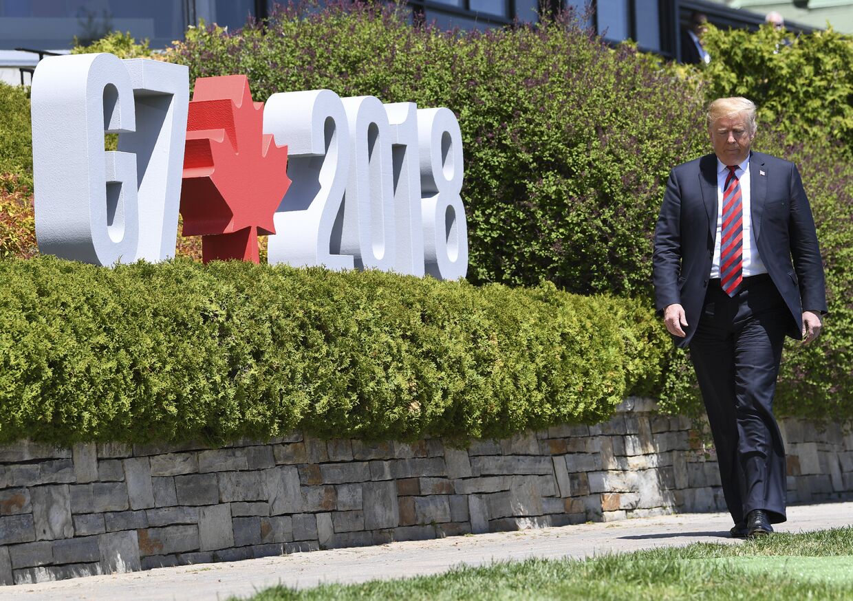 Президент США Дональд Трамп на саммите G7 в Ла Мальбе. 8 июня 2018 года