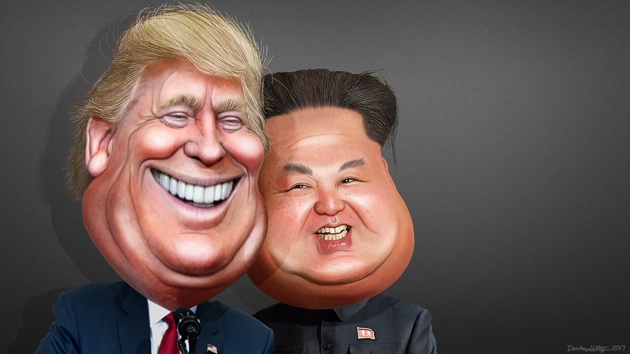 Каррикатура на президента США Дональда Трампа и председателя КНДР Ким Чен Ына