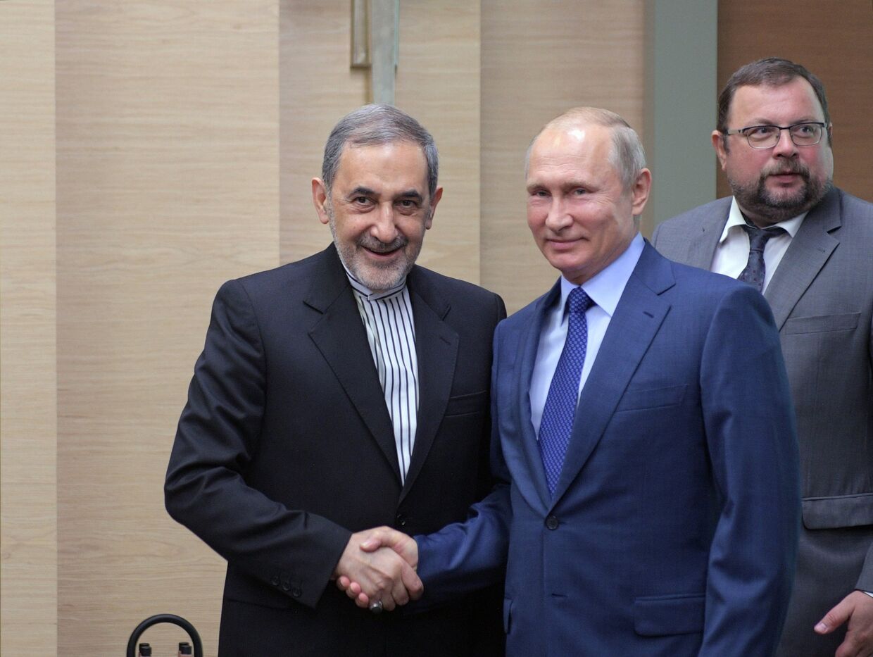 Владимир Путин и старший советник верховного руководителя Исламской Республики Иран по международным вопросам Али Акбар Велаяти во время встречи. 12 июля 2018