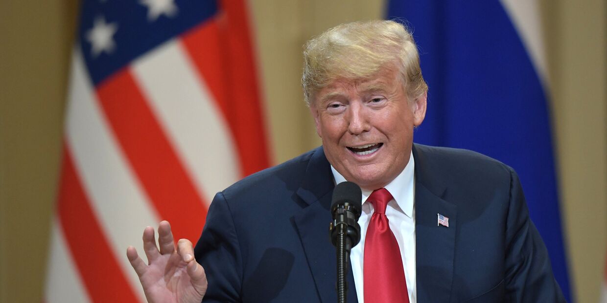 Президент США Дональд Трамп на совместной с президентом РФ Владимиром Путиным пресс-конференции