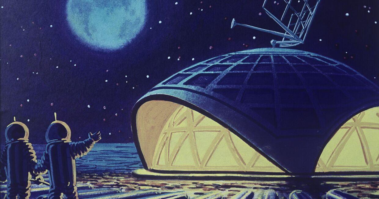 Репродукция картины художника-фантаста Андрея Соколова «Лунный дом»