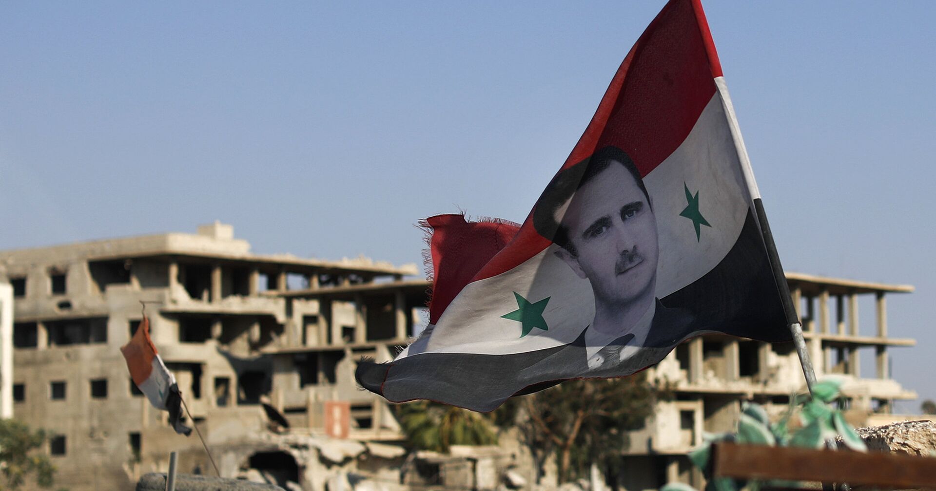 Сирийский национальный флаг с изображением президента Сирии Башара Асада - ИноСМИ, 1920, 22.10.2020