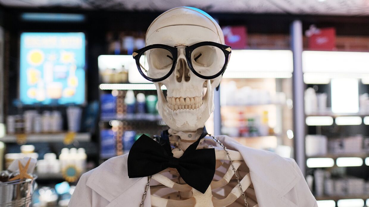 Искусственный скелет человека в магазине 
