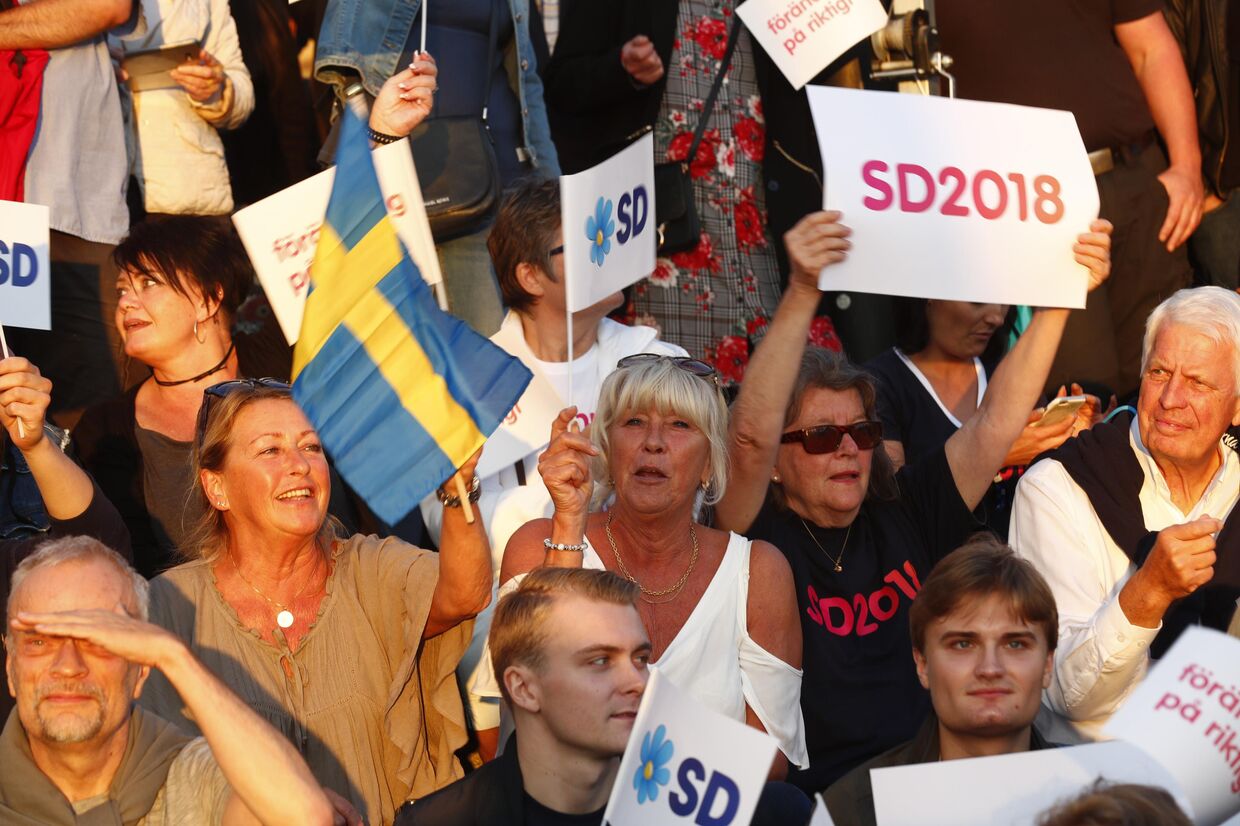 Сторонники партии демократов во время акции в  Стокгольме, Швеция