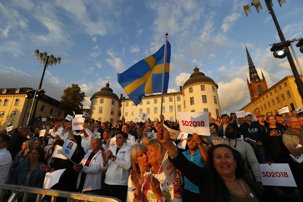 Сторонники партии демократов Швеции в Стокгольме