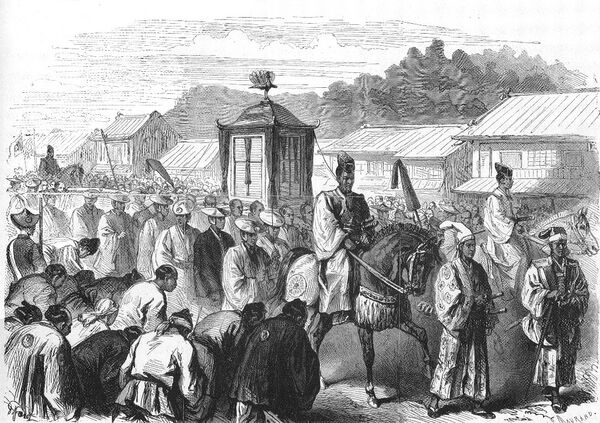 16-летний император Муцухито на пути из Киото в Токио (1868 год) 16-летний император Муцухито на пути из Киото в Токио (1868 год)
