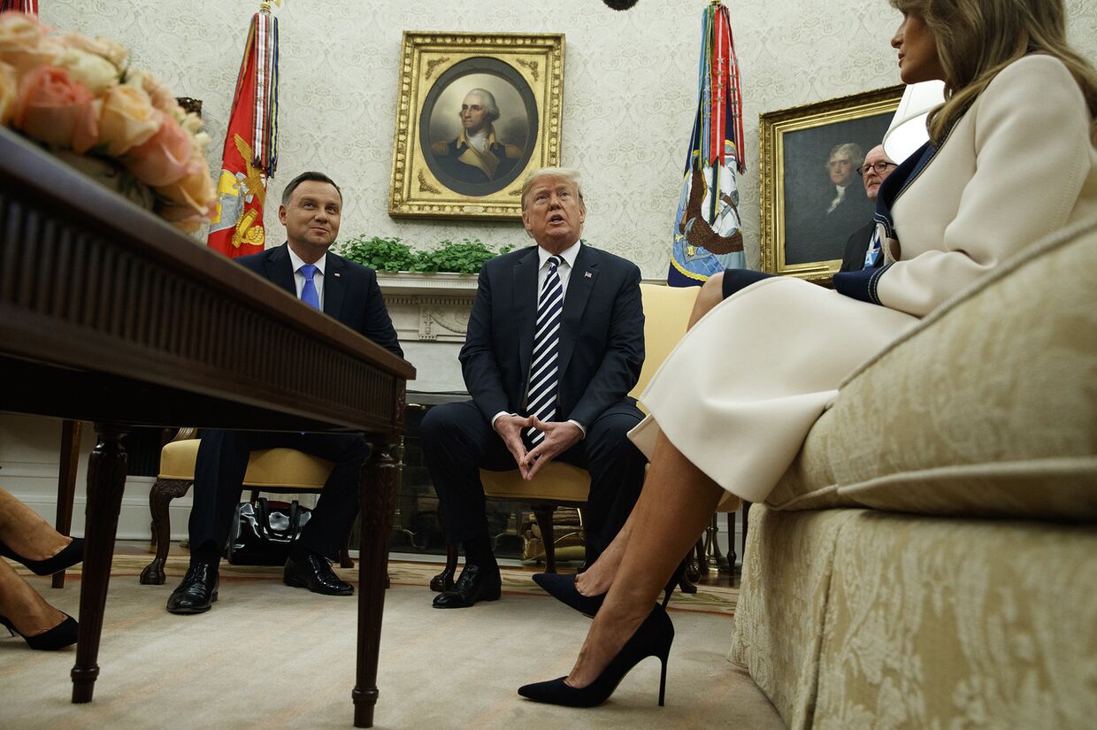 Президент Польши Анджей Дуда во время совместной пресс-конференции с президентом США Дональдом Трампом в Вашингтоне