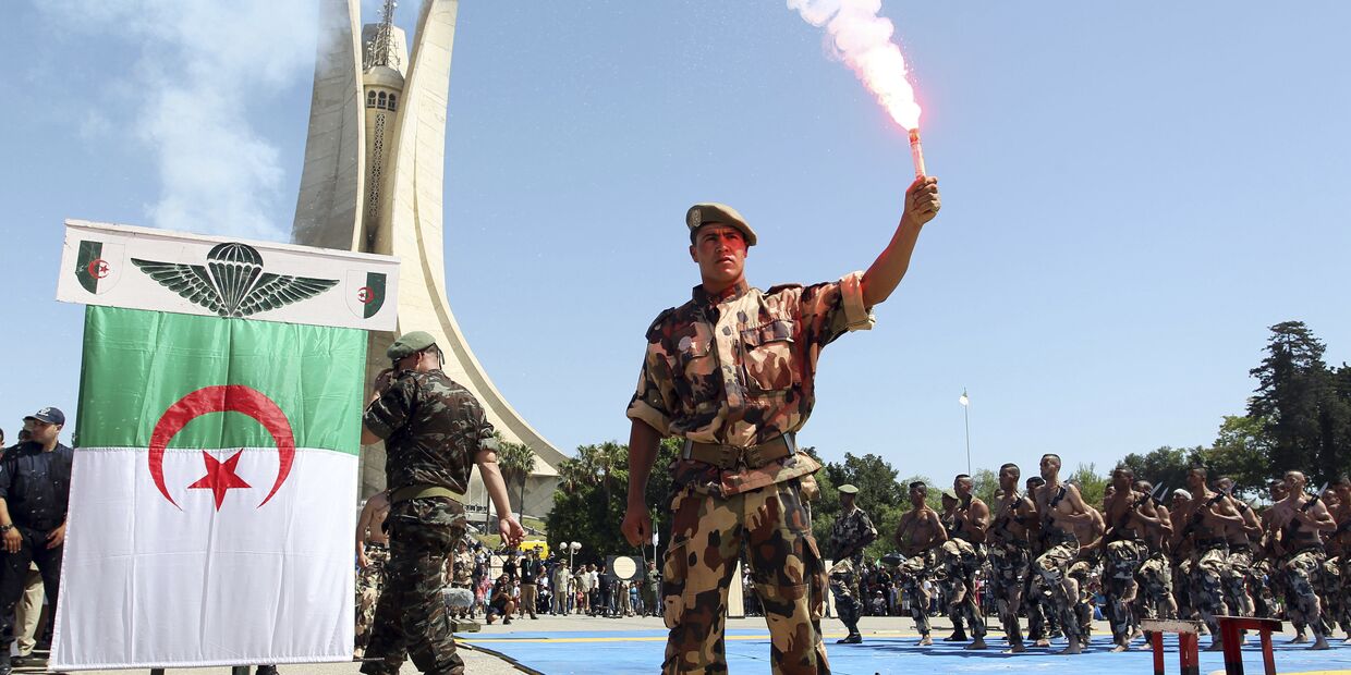 Солдат алжирской армии на военном шоу в честь 55-ой годовщины независимости страны