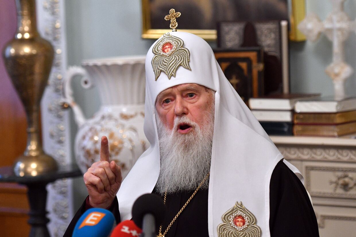 Глава Украинской православной церкви Киевского патриархата патриарх Филарет на пресс-конференции в Киеве
