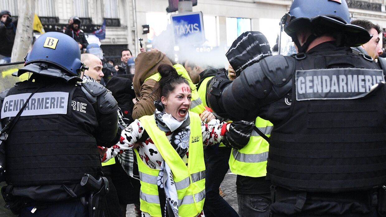Протестная акция желтых жилетов в Париже