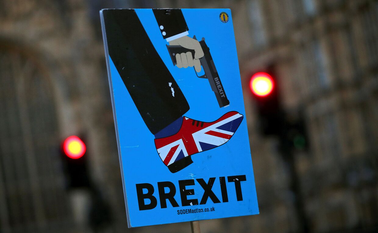 Плакат во время акции протесчта в Лондоне