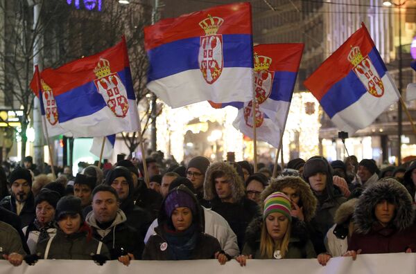 Акция протеста против президента Александра Вучича в Белграде, Сербия Акция протеста против президента Александра Вучича в Белграде, Сербия