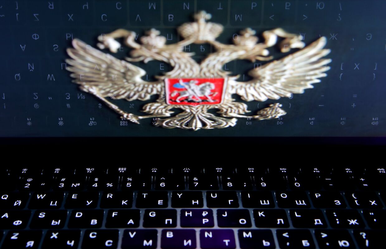 Герб РФ на экране ноутбука