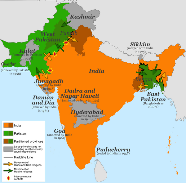 Карта раздела Индии 1947 год